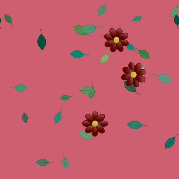 Flores Simples Con Hojas Verdes Composición Libre Ilustración Vectorial — Vector de stock