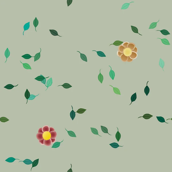 Composição Bonita Com Flores Coloridas Simples Folhas Verdes Fundo Ilustração — Vetor de Stock