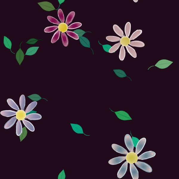 Flores Simples Con Hojas Verdes Composición Libre Ilustración Vectorial — Archivo Imágenes Vectoriales