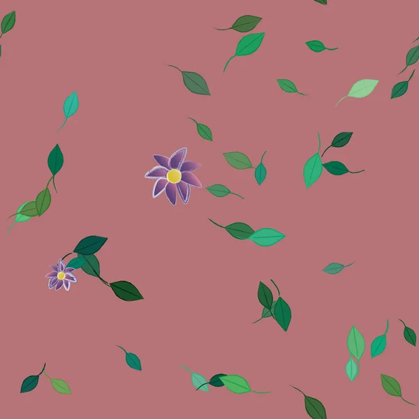 Composición Diseño Con Flores Simples Hojas Verdes Ilustración Vectorial — Vector de stock