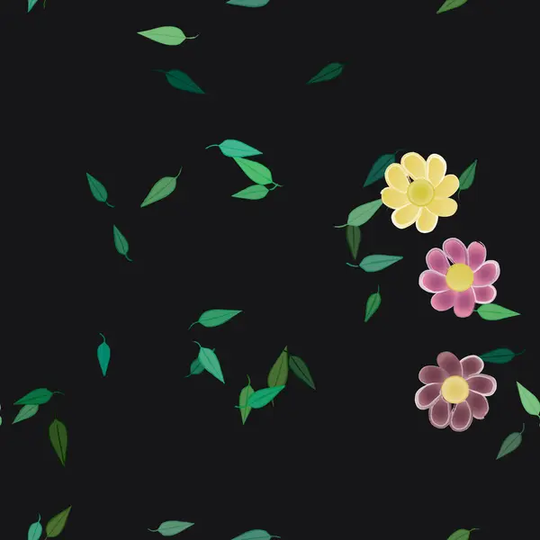 Composição Design Com Flores Simples Folhas Verdes Ilustração Vetorial —  Vetores de Stock