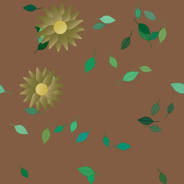 Composição Design Com Flores Simples Folhas Verdes Ilustração Vetorial — Vetor de Stock