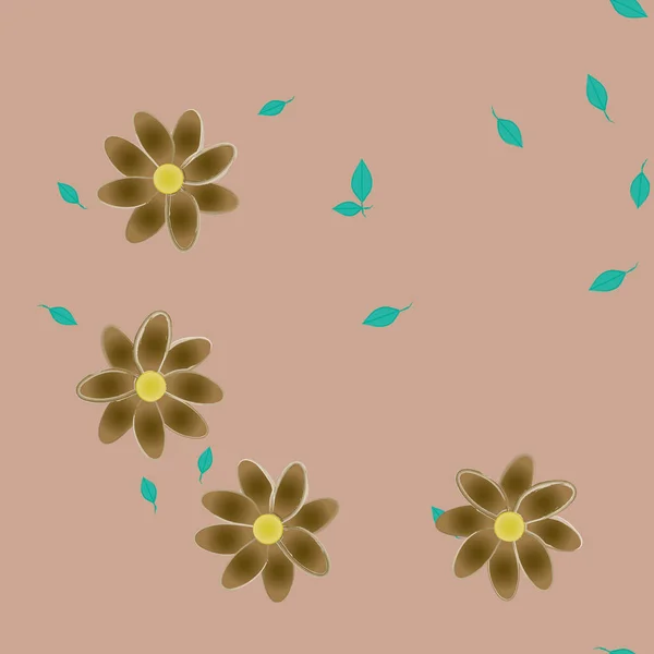 Fleurs Simples Avec Des Feuilles Vertes Composition Libre Illustration Vectorielle — Image vectorielle