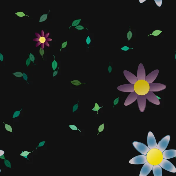 Composición Diseño Con Flores Simples Hojas Verdes Ilustración Vectorial — Archivo Imágenes Vectoriales