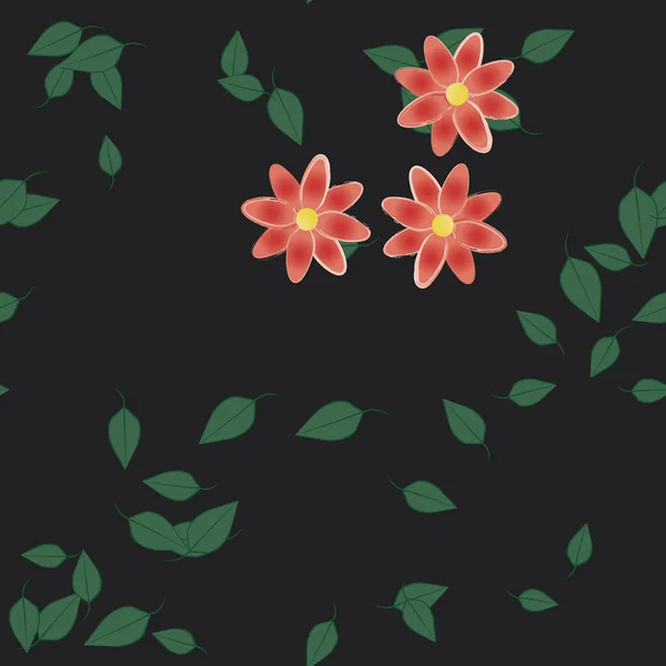 Eenvoudige Bloemen Met Groene Bladeren Vrije Samenstelling Vector Illustratie — Stockvector