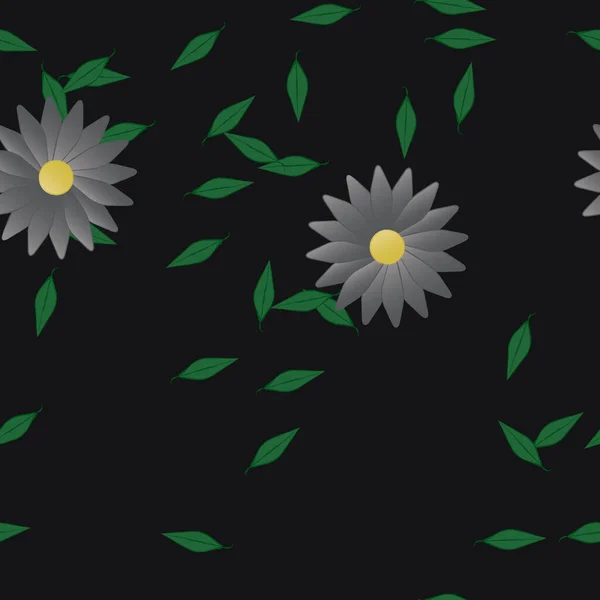 Flores Simples Con Hojas Verdes Composición Libre Ilustración Vectorial — Archivo Imágenes Vectoriales