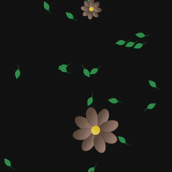 Composición Diseño Con Flores Simples Hojas Verdes Ilustración Vectorial — Archivo Imágenes Vectoriales