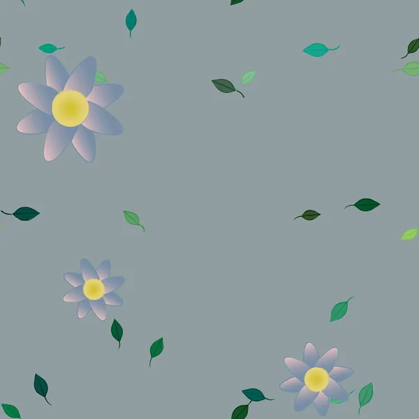 Design Sammansättning Med Enkla Blommor Och Gröna Blad Vektor Illustration — Stock vektor