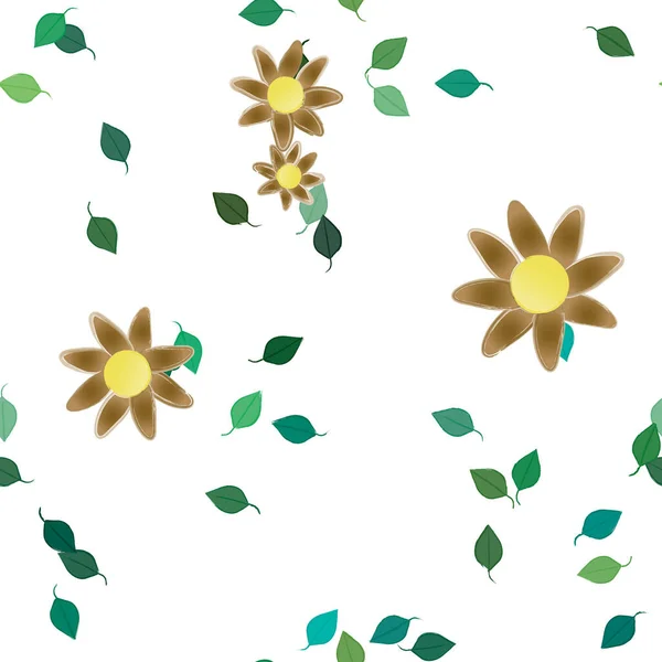 Composição Design Com Flores Simples Folhas Verdes Ilustração Vetorial — Vetor de Stock