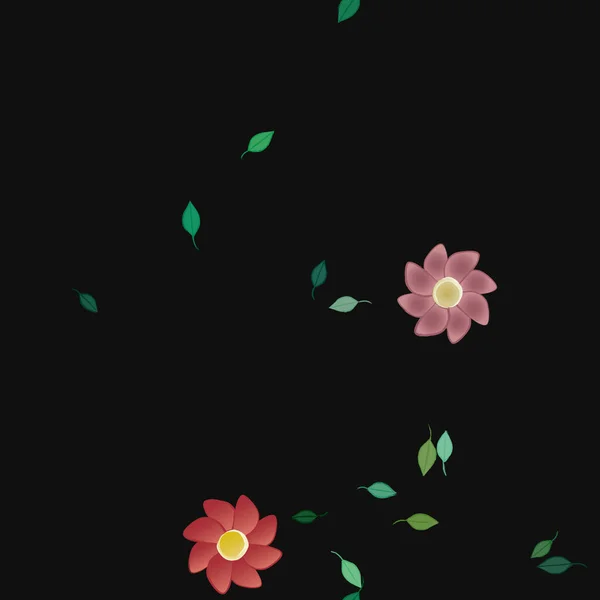 Composição Design Com Flores Simples Folhas Verdes Ilustração Vetorial —  Vetores de Stock