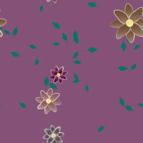 Fleurs Simples Avec Des Feuilles Vertes Composition Libre Illustration Vectorielle — Image vectorielle