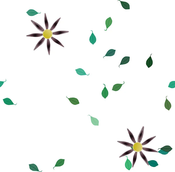 Composição Bonita Com Flores Coloridas Simples Folhas Verdes Fundo Ilustração —  Vetores de Stock