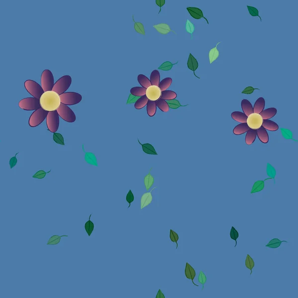 Composición Diseño Con Flores Simples Hojas Verdes Ilustración Vectorial — Archivo Imágenes Vectoriales