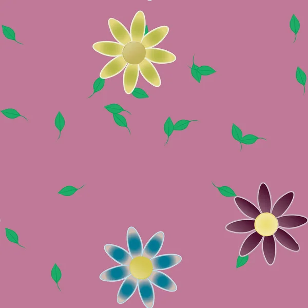 Composition Design Avec Fleurs Simples Feuilles Vertes Illustration Vectorielle — Image vectorielle