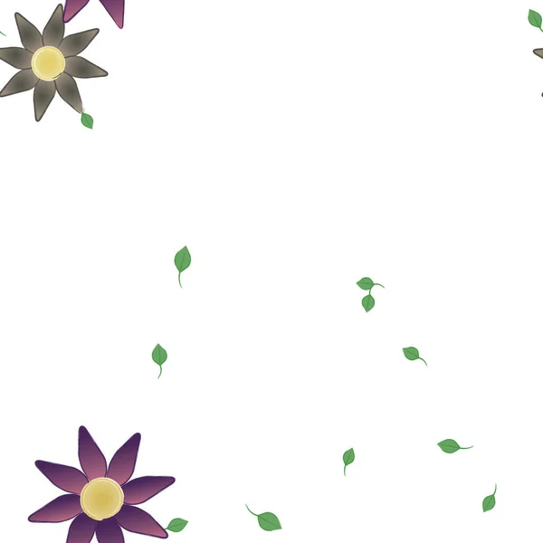 Fleurs Simples Avec Des Feuilles Vertes Composition Libre Illustration Vectorielle — Image vectorielle