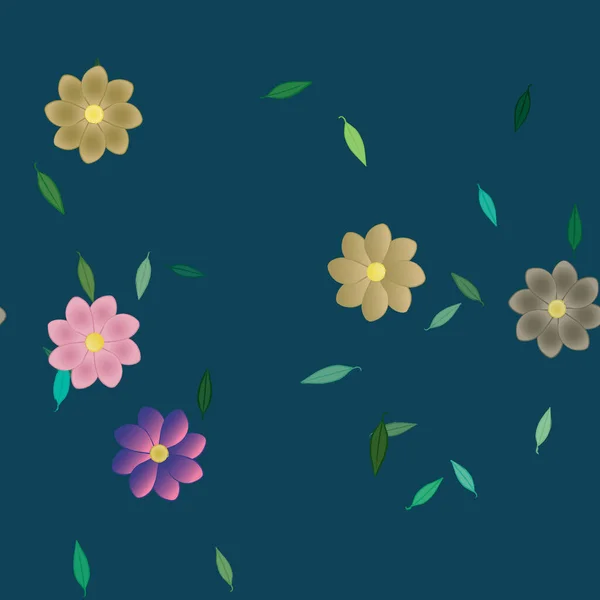 Compoziție Frumoasă Flori Simple Colorate Frunze Verzi Fundal Ilustrație Vectorială — Vector de stoc