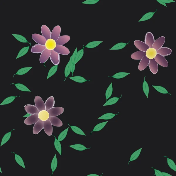 Composição Design Com Flores Simples Folhas Verdes Ilustração Vetorial — Vetor de Stock