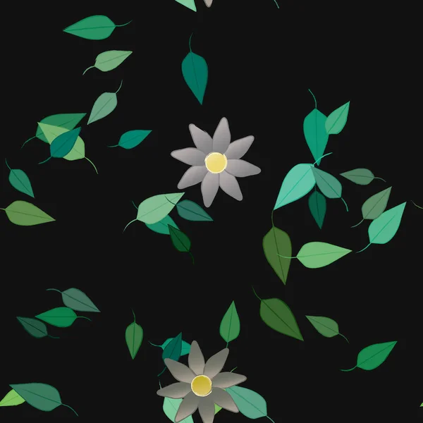 Composition Design Avec Fleurs Simples Feuilles Vertes Illustration Vectorielle — Image vectorielle