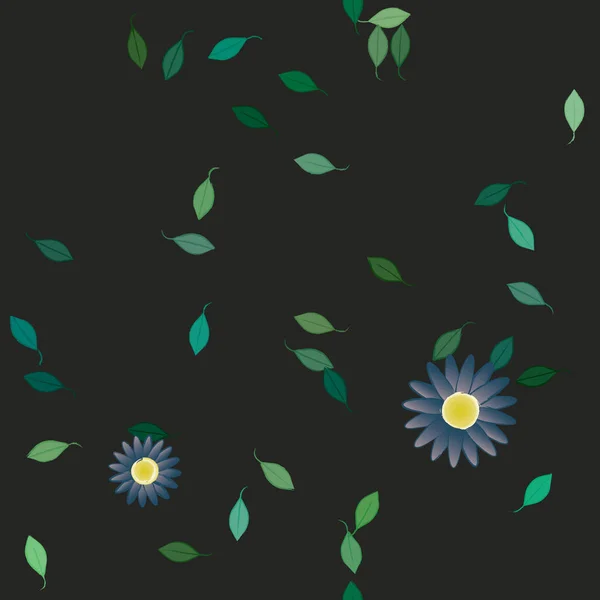 Composição Bonita Com Flores Coloridas Simples Folhas Verdes Fundo Ilustração —  Vetores de Stock