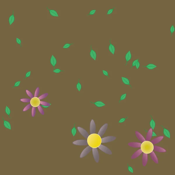 Composición Diseño Con Flores Simples Hojas Verdes Ilustración Vectorial — Archivo Imágenes Vectoriales