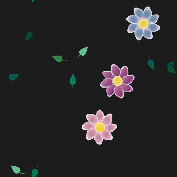 Flores Simples Con Hojas Verdes Composición Libre Ilustración Vectorial — Archivo Imágenes Vectoriales