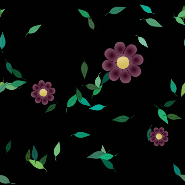 Composición Diseño Con Flores Simples Hojas Verdes Ilustración Vectorial — Archivo Imágenes Vectoriales