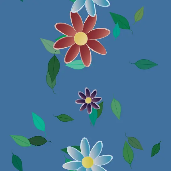 Fleurs Simples Avec Des Feuilles Vertes Composition Libre Illustration Vectorielle — Image vectorielle