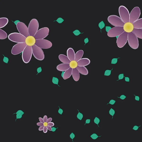 Composición Diseño Con Flores Simples Hojas Verdes Ilustración Vectorial — Archivo Imágenes Vectoriales