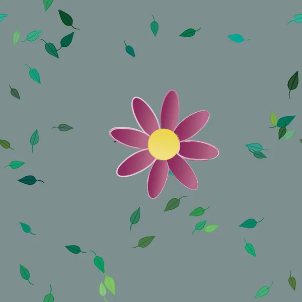 Flores Simples Con Hojas Verdes Composición Libre Ilustración Vectorial — Vector de stock