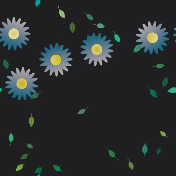 Hermosa Composición Con Flores Colores Simples Hojas Verdes Fondo Ilustración — Vector de stock