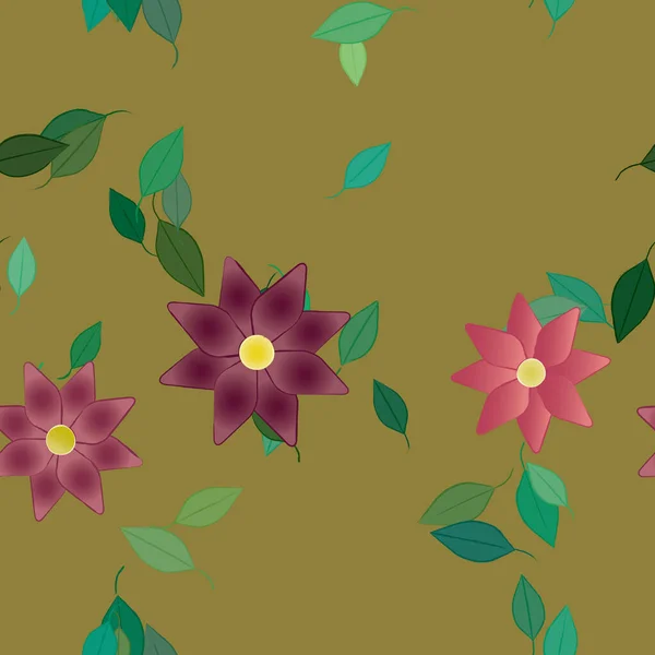 Composição Bonita Com Flores Coloridas Simples Folhas Verdes Fundo Ilustração — Vetor de Stock