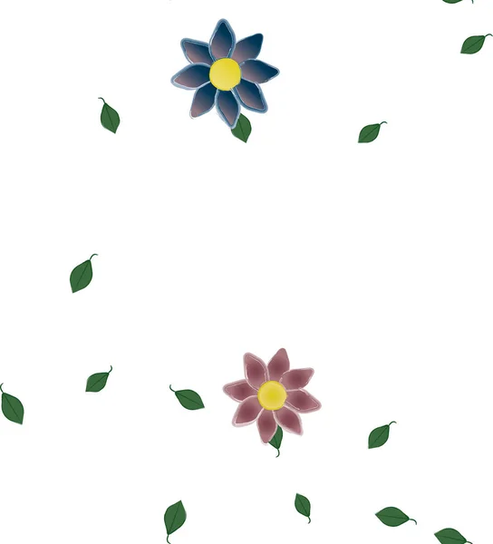 Composición Diseño Con Flores Simples Hojas Verdes Ilustración Vectorial — Archivo Imágenes Vectoriales