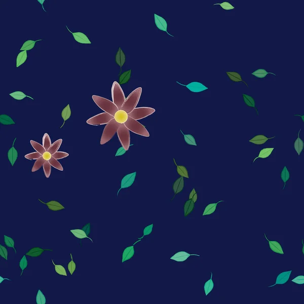 Flores Simples Con Hojas Verdes Composición Libre Ilustración Vectorial — Archivo Imágenes Vectoriales