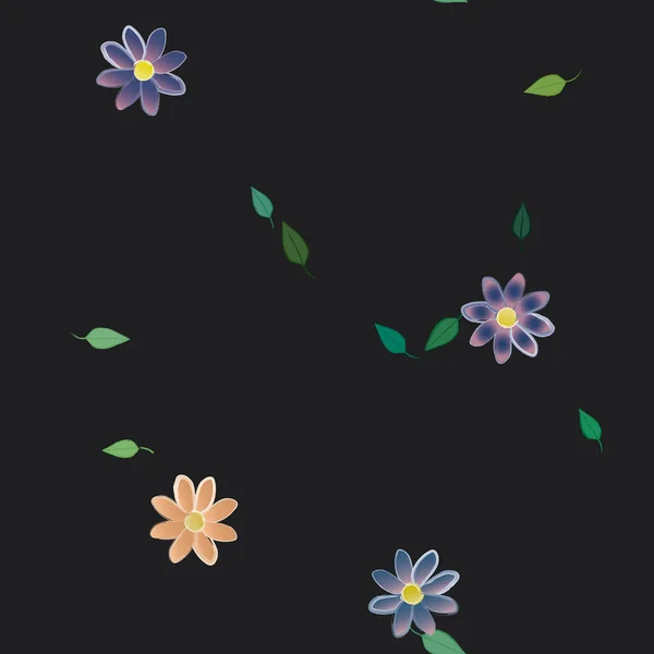 Composição Design Com Flores Simples Folhas Verdes Ilustração Vetorial —  Vetores de Stock