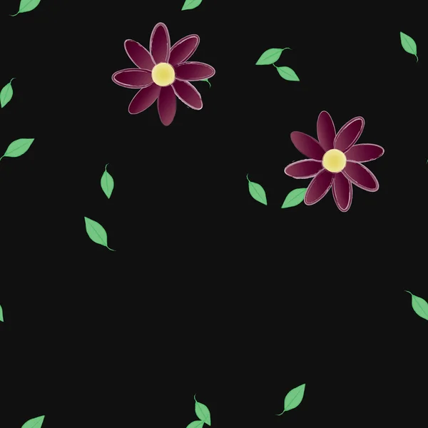 Flores Simples Con Hojas Verdes Composición Libre Ilustración Vectorial — Vector de stock