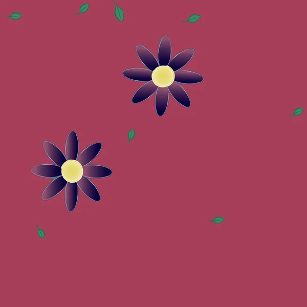 Flores Simples Con Hojas Verdes Composición Libre Ilustración Vectorial — Vector de stock