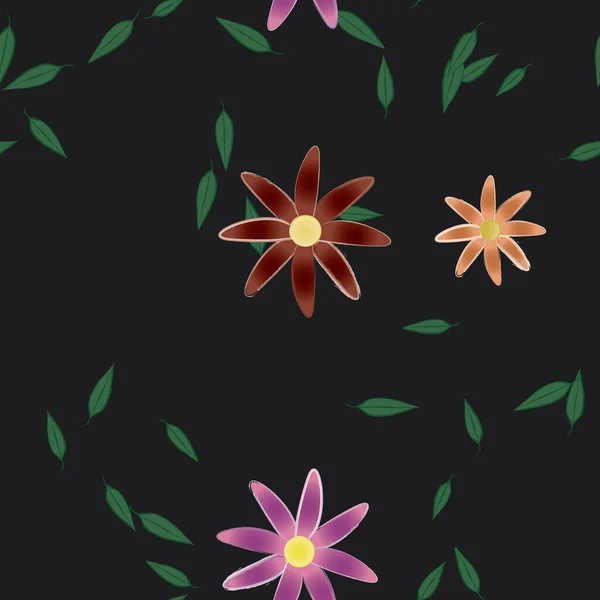 Composition Design Avec Fleurs Simples Feuilles Vertes Illustration Vectorielle — Image vectorielle