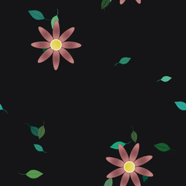 Composição Design Com Flores Simples Folhas Verdes Ilustração Vetorial — Vetor de Stock