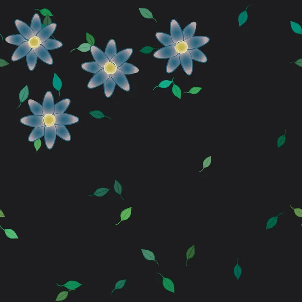 Mooie Compositie Met Eenvoudige Gekleurde Bloemen Groene Bladeren Achtergrond Vector — Stockvector