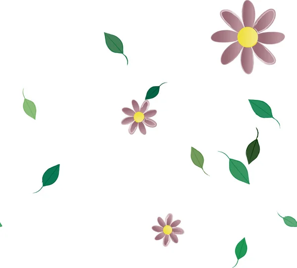 Composição Design Com Flores Simples Folhas Verdes Ilustração Vetorial — Vetor de Stock