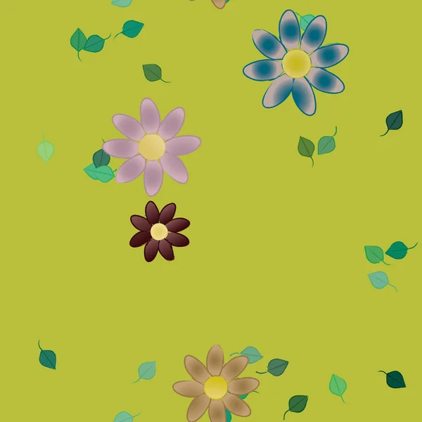 Composición Diseño Con Flores Simples Hojas Verdes Ilustración Vectorial — Vector de stock