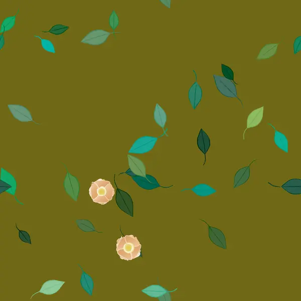 Enkla Blommor Med Gröna Blad Fri Sammansättning Vektor Illustration — Stock vektor