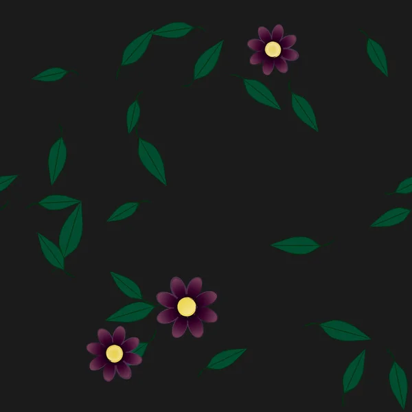 Flores Simples Con Hojas Verdes Composición Libre Ilustración Vectorial — Archivo Imágenes Vectoriales