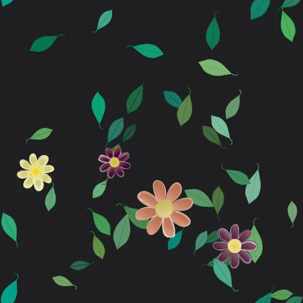 Composición Libre Con Flores Colores Simples Hojas Verdes Para Papel — Archivo Imágenes Vectoriales