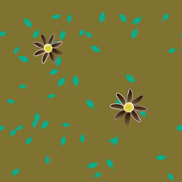 シンプルな色の花や緑の葉を背景にした美しい構図 — ストックベクタ