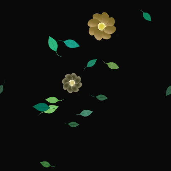 Flores Simples Con Hojas Verdes Composición Libre Ilustración Vectorial — Vector de stock