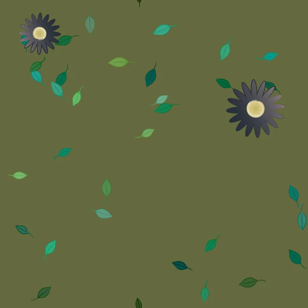 Flores Simples Con Hojas Verdes Composición Libre Ilustración Vectorial — Vector de stock