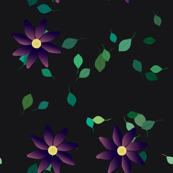 Fleurs Simples Avec Des Feuilles Vertes Composition Libre Illustration Vectorielle — Image vectorielle