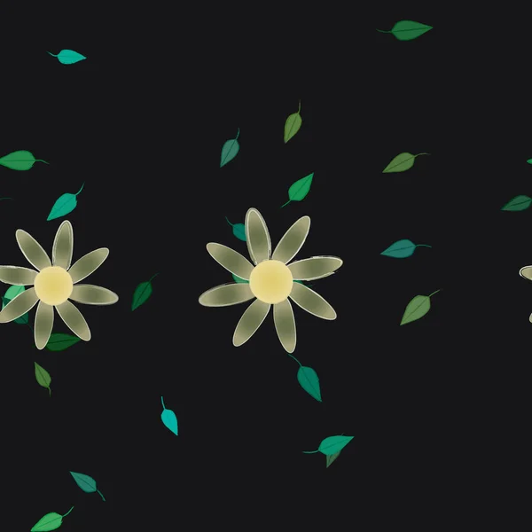 Basit Çiçek Yeşil Yapraklı Tasarım Kompozisyonu Vektör Illüstrasyonu — Stok Vektör