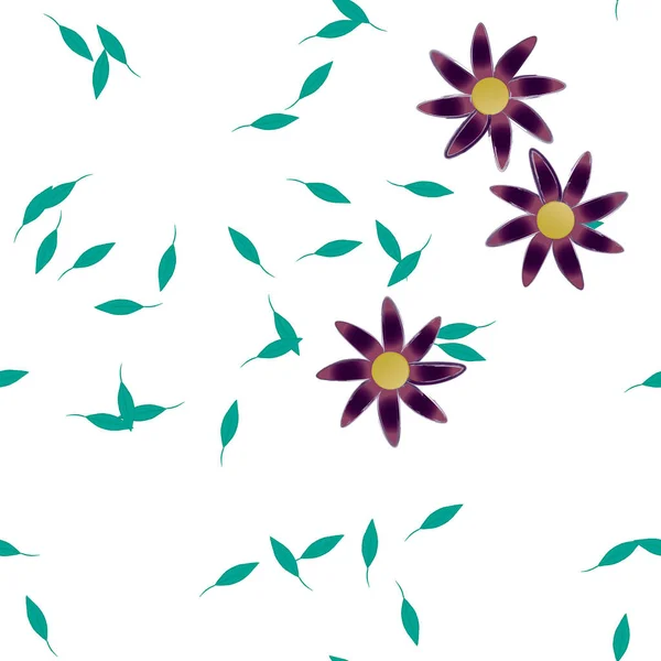 Composición Diseño Con Flores Simples Hojas Verdes Ilustración Vectorial — Archivo Imágenes Vectoriales